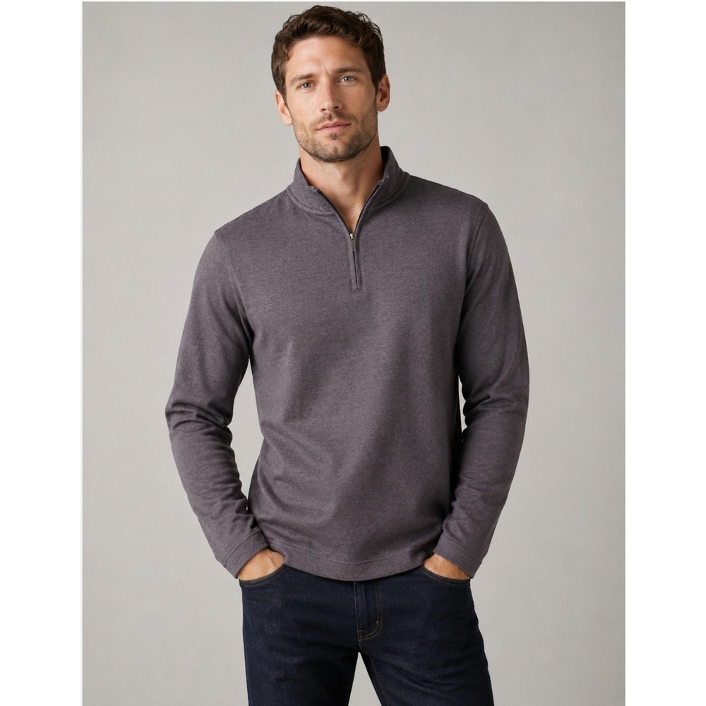 Van Heusen Mens Classic Fit 1/4 Zip Pullover Long Sleeve Top Purple Heather Sz L